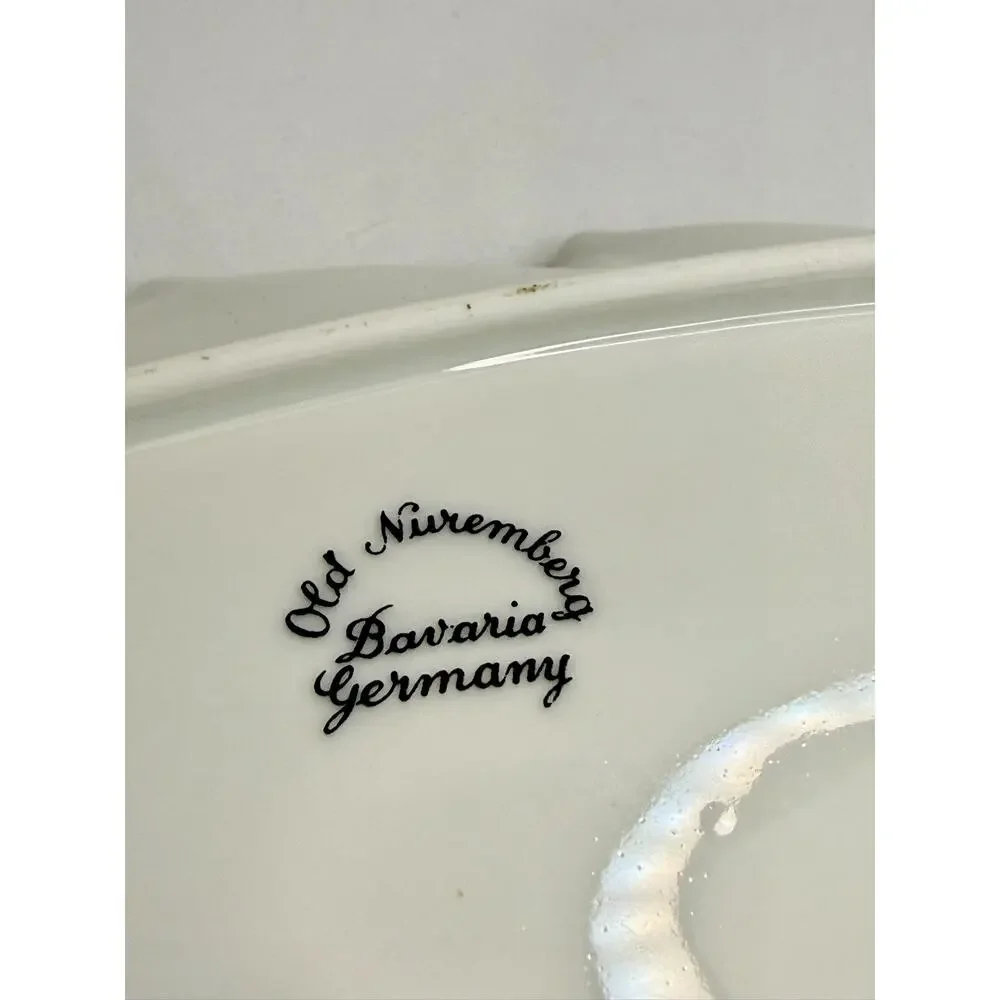 Vintage Old Nuremberg Bavaria Germany Porcelain Leaf Dish Floral Gold Accent